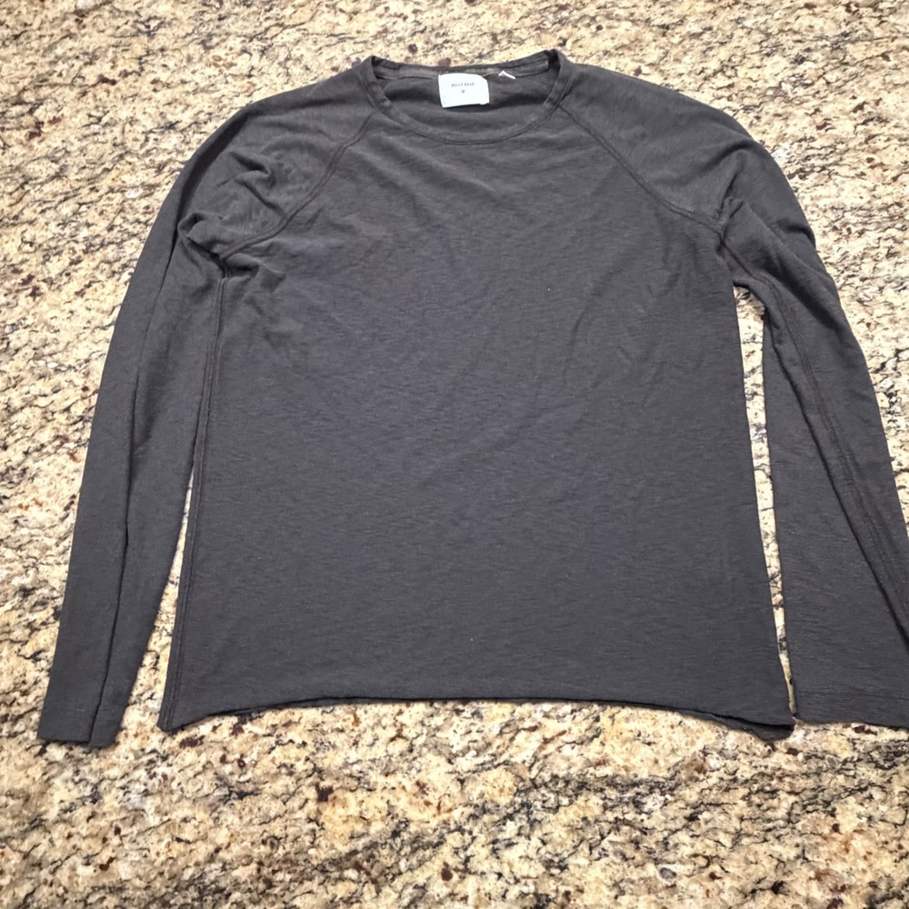 Billy Reid Mens Gray Slub Knit Raglan Long Sleeve Crew Neck Shirt Size M ws